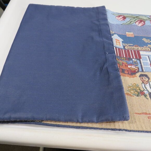 Quaint Turn of the Century Village Scene Tapestry Table Runner Tulips Gazebo - Picture 6 of 6